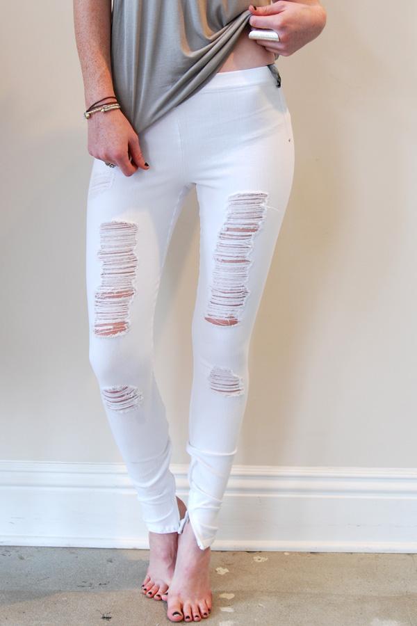 white jeggings ripped