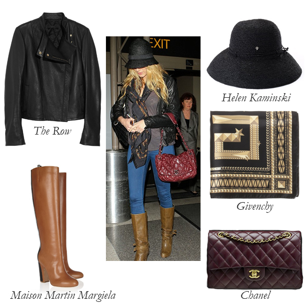 The Row Jacket, Maison Martin Margiela Boots, Helen Kaminski Hat, Givenchy Scarf, Chanel Flap Bag, Blake Lively Look